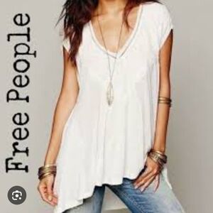 NWT Free People Ivory Oversized Abigail Lace Hi-Lo T XS